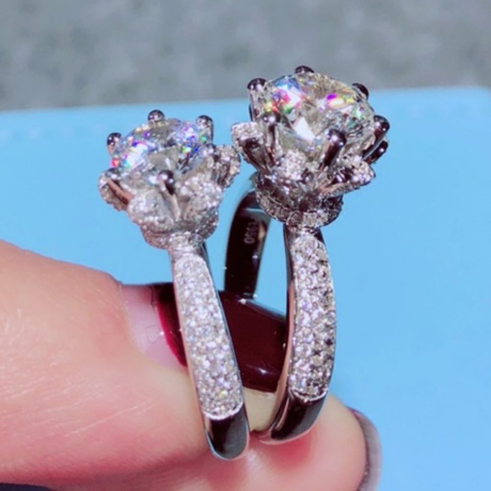 *NEW 3CT Diamond Flower 925 Sterling Silver Ring - Picture 3 of 6
